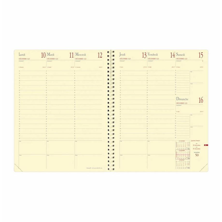 Quo Vadis - Ricambio Agenda - Spiralata - 2025 - Manager S - Settimana Planning - Francese - 12 mesi 1/2 da metà dicembre a dicembre - 21x27 cm - Carta Clairefontaine Avorio - Prodotto in Francia