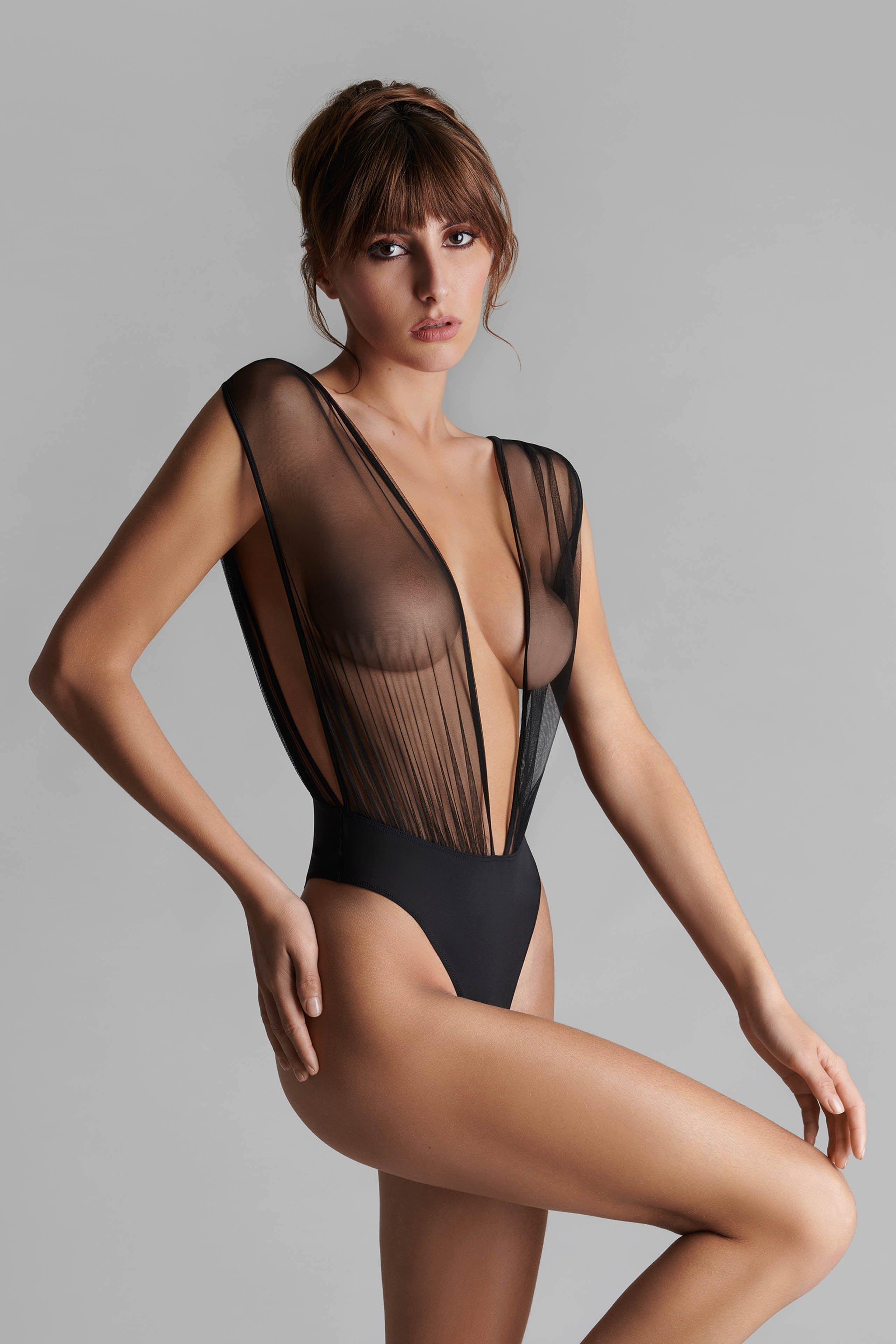 Image of Body String V-ausschnitt - Nuit Fauve Damen Schwarz S