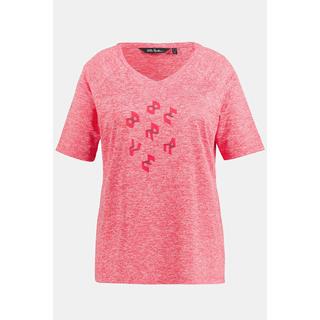 Ulla Popken  T-shirt, message, slim, col en V, manches mi-longues 