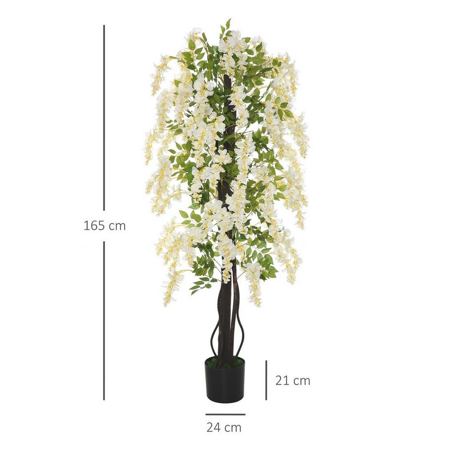 Northio Pianta artificiale con glicine bianco Piante artificiali decorative in vaso, 1,65 m, cemento plastico, bianco + verde  