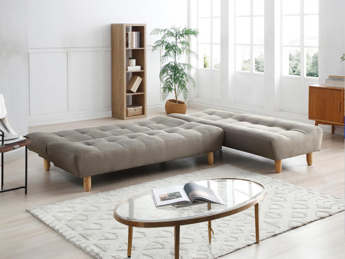 Vente-unique Canapé modulable convertible en tissu taupe ESTEBAN  