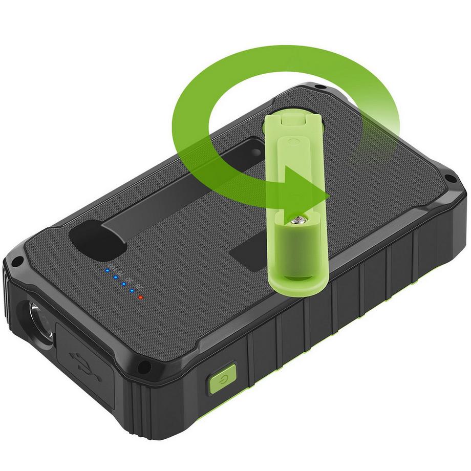 DENVER  PowerBank 10.000 mAh con cella solare a manovella, nero/verde 