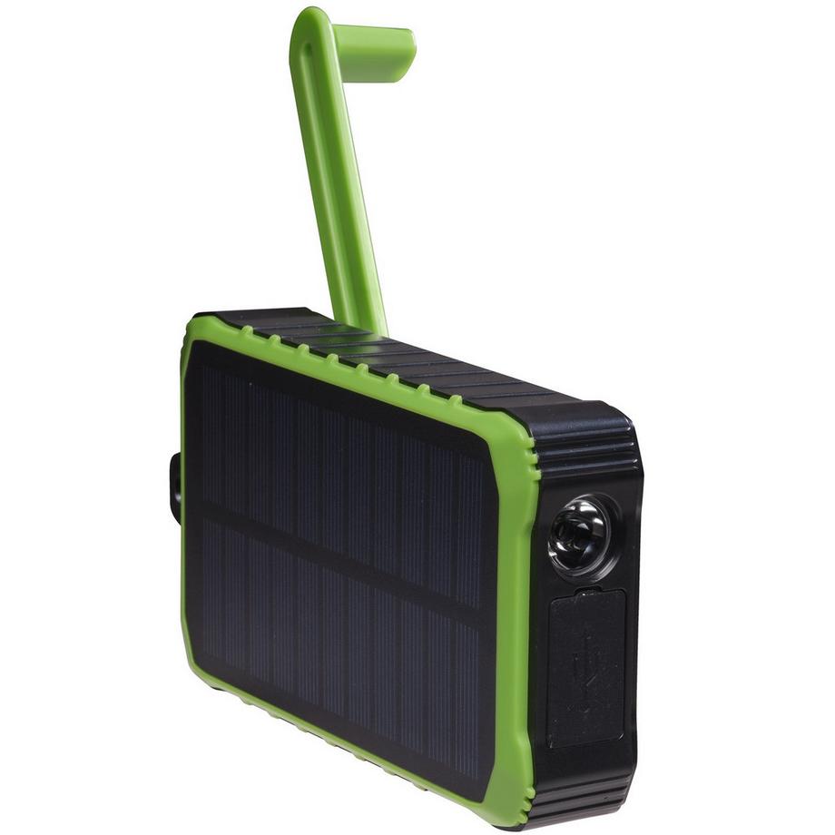 PowerBank 10.000 mAh con cella solare a manovella, nero/verde