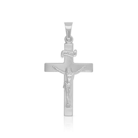 MUAU Schmuck  Pendentif croix or blanc 750 Christ 32x16mm 