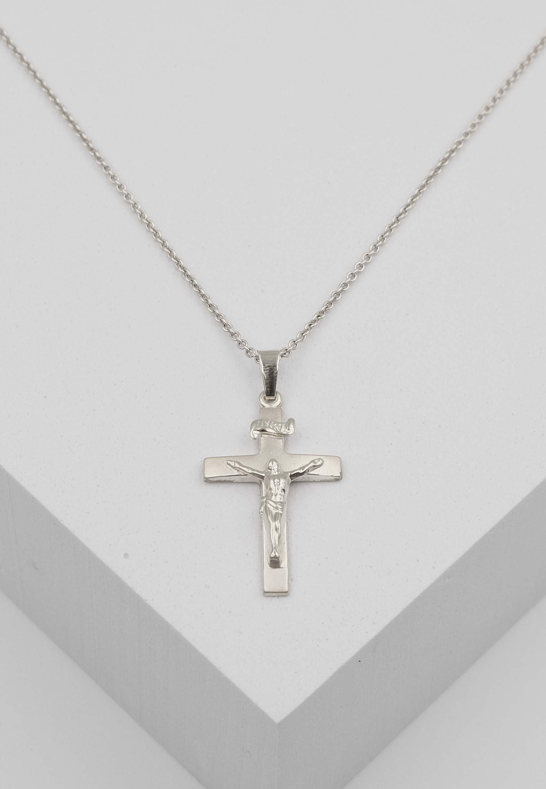 MUAU Schmuck  Pendentif croix or blanc 750 Christ 32x16mm 