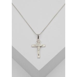 MUAU Schmuck  Pendentif croix or blanc 750 Christ 32x16mm 