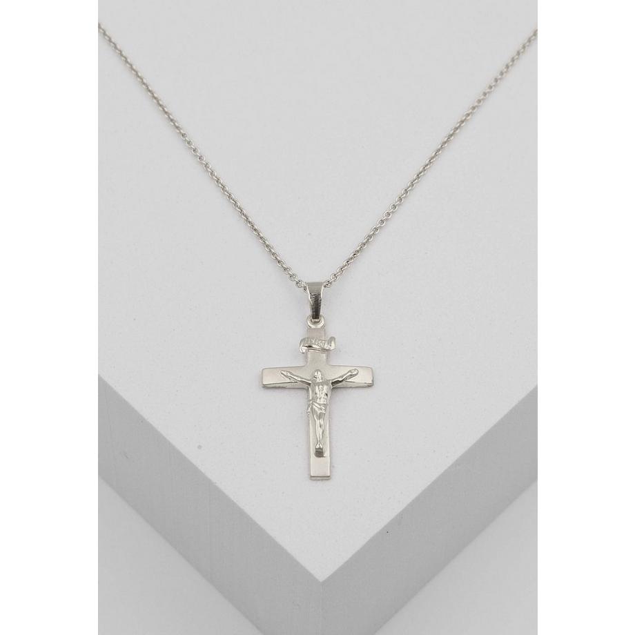 MUAU Schmuck  Anhänger Kreuz Weissgold 750 Christus 32x16mm 