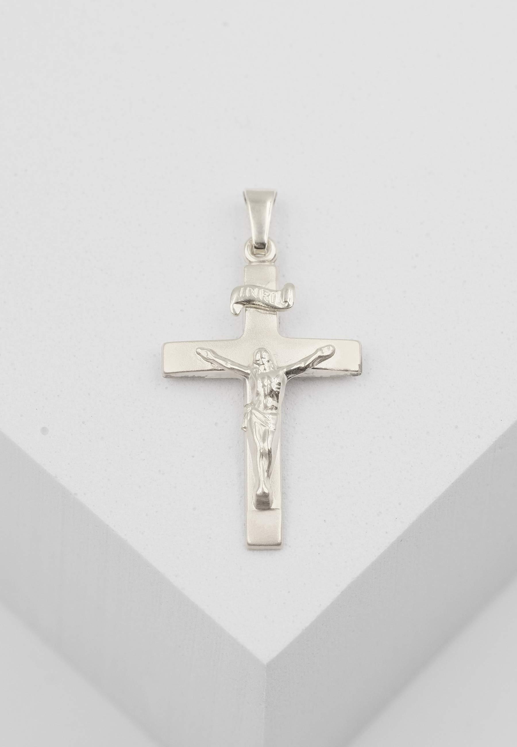 MUAU Schmuck  Pendentif croix or blanc 750 Christ 32x16mm 