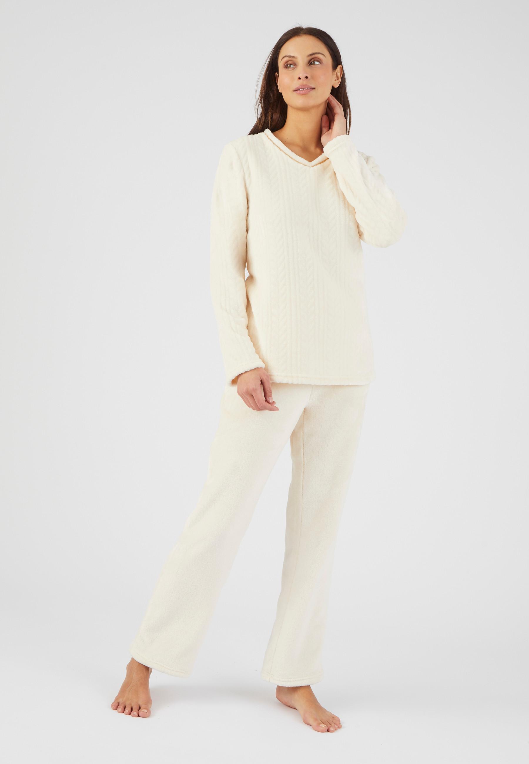 Image of Warmer Pyjama Aus Plüschigem Zopfstrick Thermolactyl Unisex Weiss 38/40