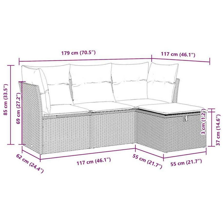 VidaXL set di divani da giardino Polirattan  