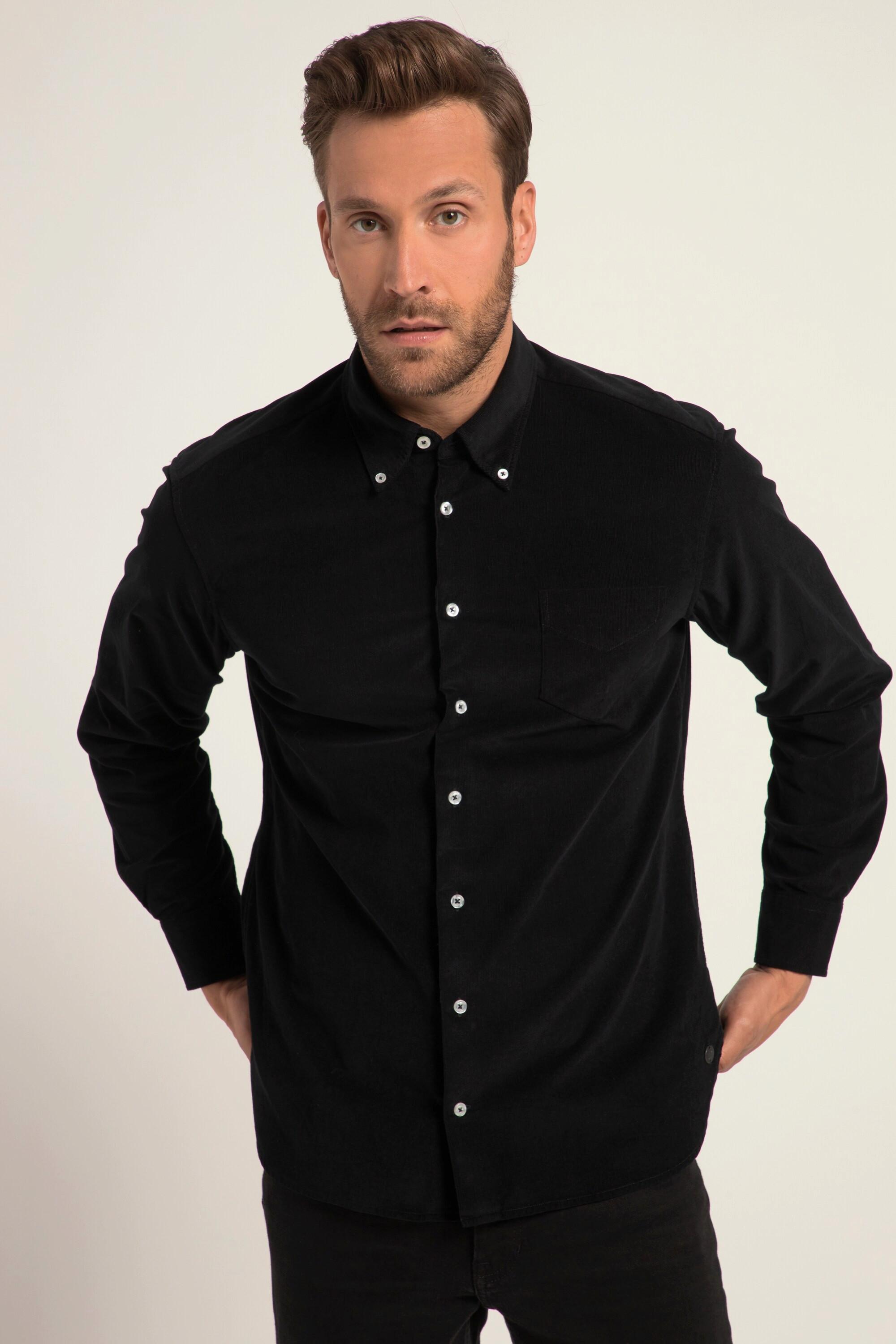 JP1880  Chemise en velours côtelé. Manches longues et col à pointes boutonnées. Coupe Modern Fit. Jusqu'au 8 XL. 