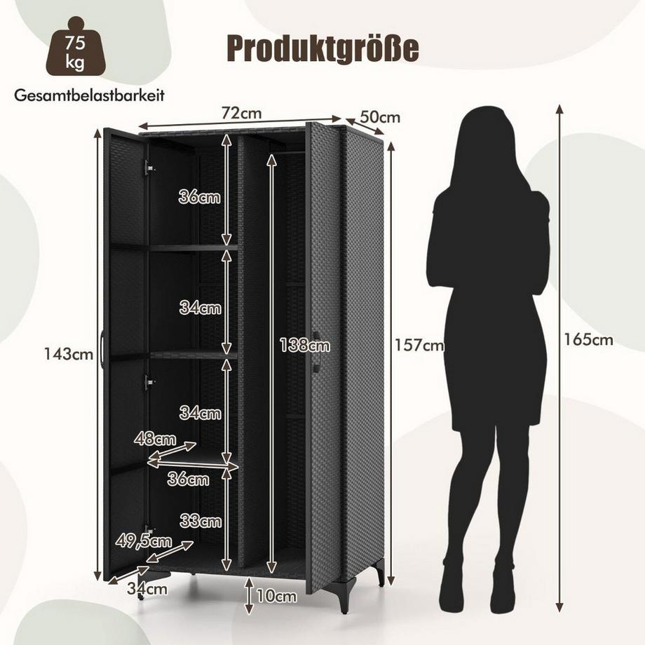 Northio Armadio in rattan PE con 2 ante & appendiabiti & armadio 4 scomparti  