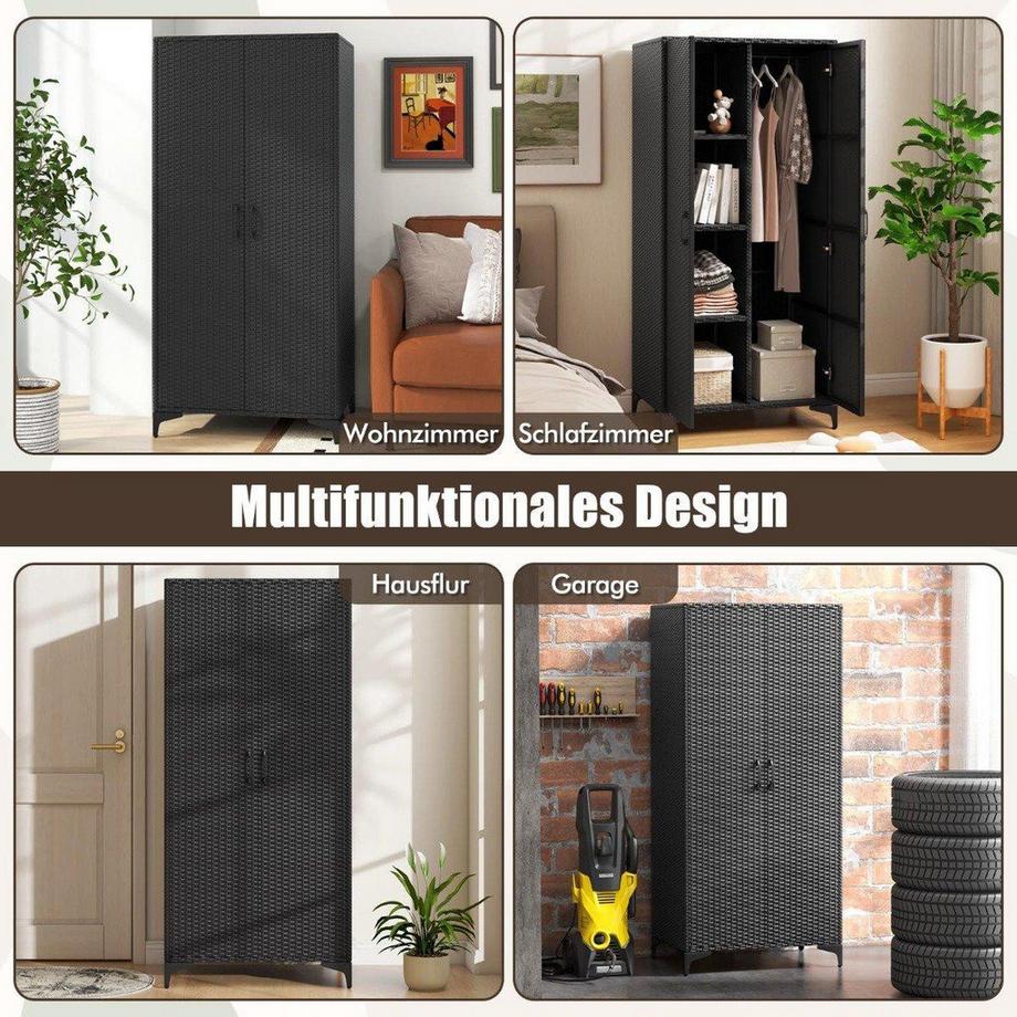 Northio Armadio in rattan PE con 2 ante & appendiabiti & armadio 4 scomparti  