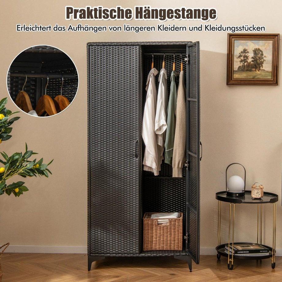 Northio Armadio in rattan PE con 2 ante & appendiabiti & armadio 4 scomparti  
