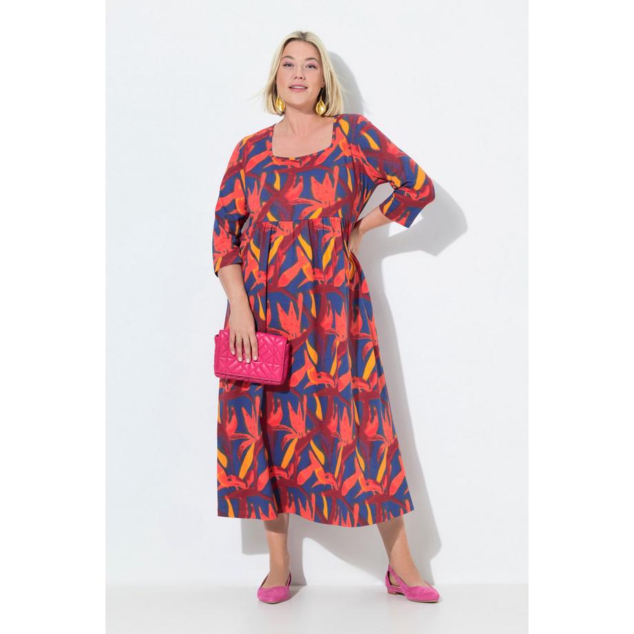 Ulla Popken Jerseykleid A-Linie Carré-Ausschnitt 3/4-Arm  