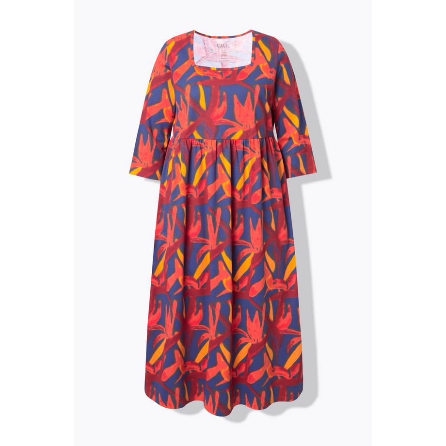 Ulla Popken Jerseykleid A-Linie Carré-Ausschnitt 3/4-Arm  