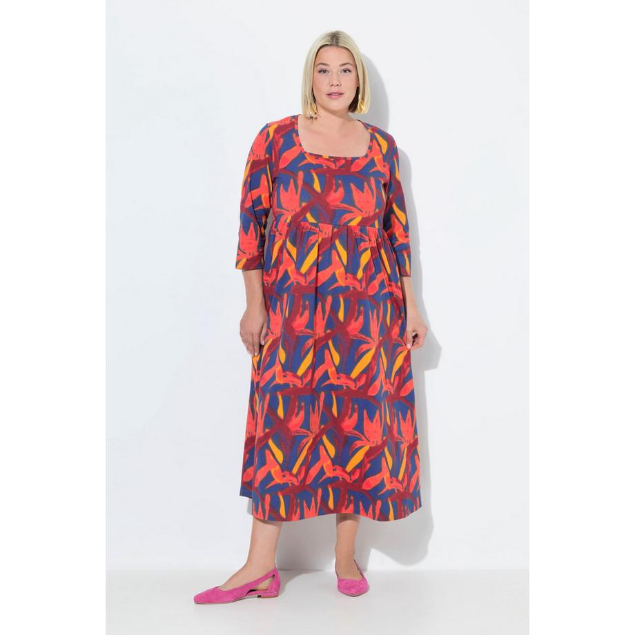 Ulla Popken Jerseykleid A-Linie Carré-Ausschnitt 3/4-Arm  