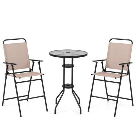 Northix Set bistrot da esterno 3 pezzi, tavolo da bar da patio con 2 sedie pieghevoli e foro per ombrellone, beige  