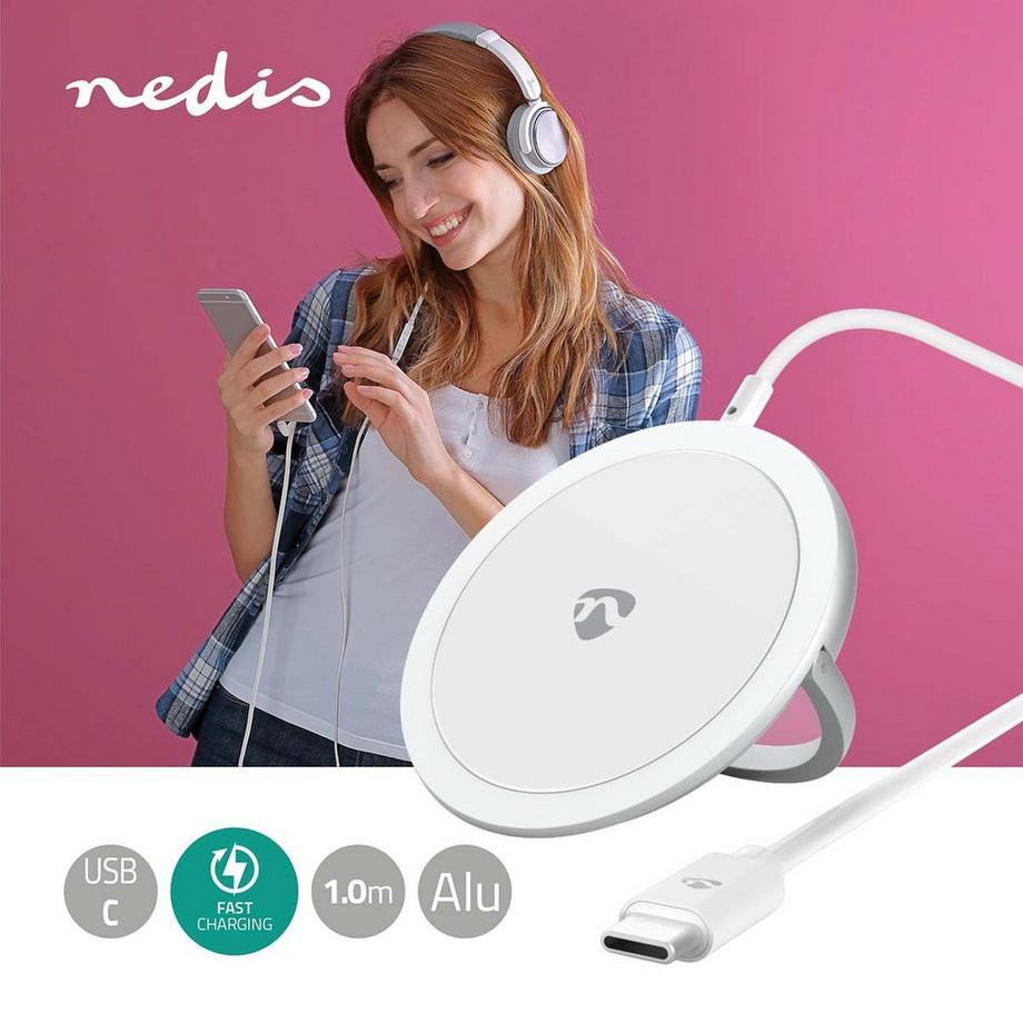 Nedis  Ricarica wireless | Supporto | 5 / 7,5 / 10 / 15 W | 1,0 / 1,1 / 1,67 / 2 A | Cavo incluso | USB Type-C™ | 1,00m 