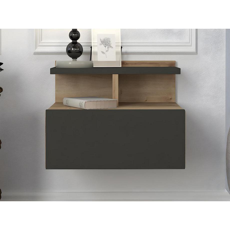 Vente-unique 2er-Set Nachttische hängend - 1 Schublade - Holzfarben & Anthrazit - AZELNO  