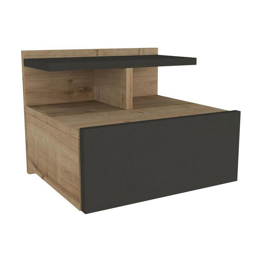 Vente-unique 2er-Set Nachttische hängend - 1 Schublade - Holzfarben & Anthrazit - AZELNO  