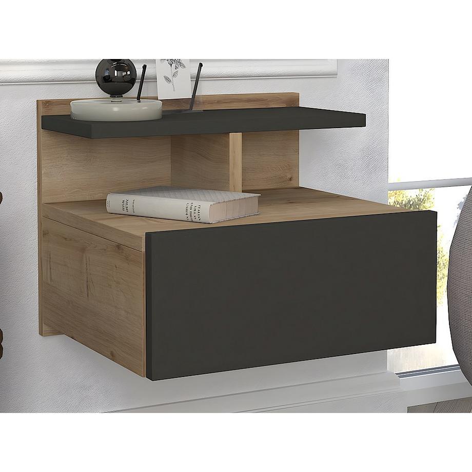 Vente-unique 2er-Set Nachttische hängend - 1 Schublade - Holzfarben & Anthrazit - AZELNO  