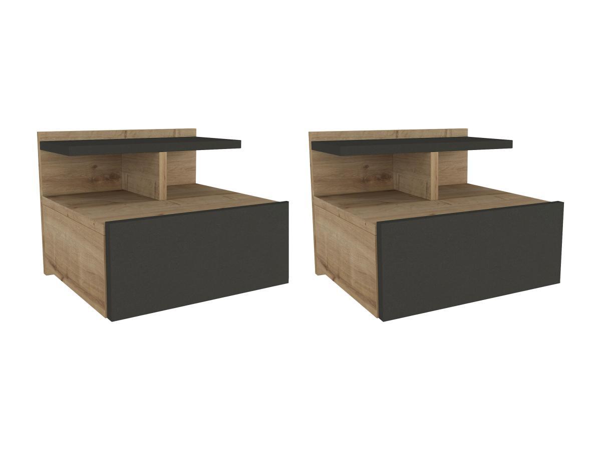 Image of 2er-set Nachttische Hängend - 1 Schublade - Holzfarben & Anthrazit - Azelno Unisex Anthrazit ONE SIZE