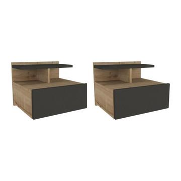 Comodino sospeso 1 cassetto Naturale e Antracite - Lotto di 2 - AZELNO