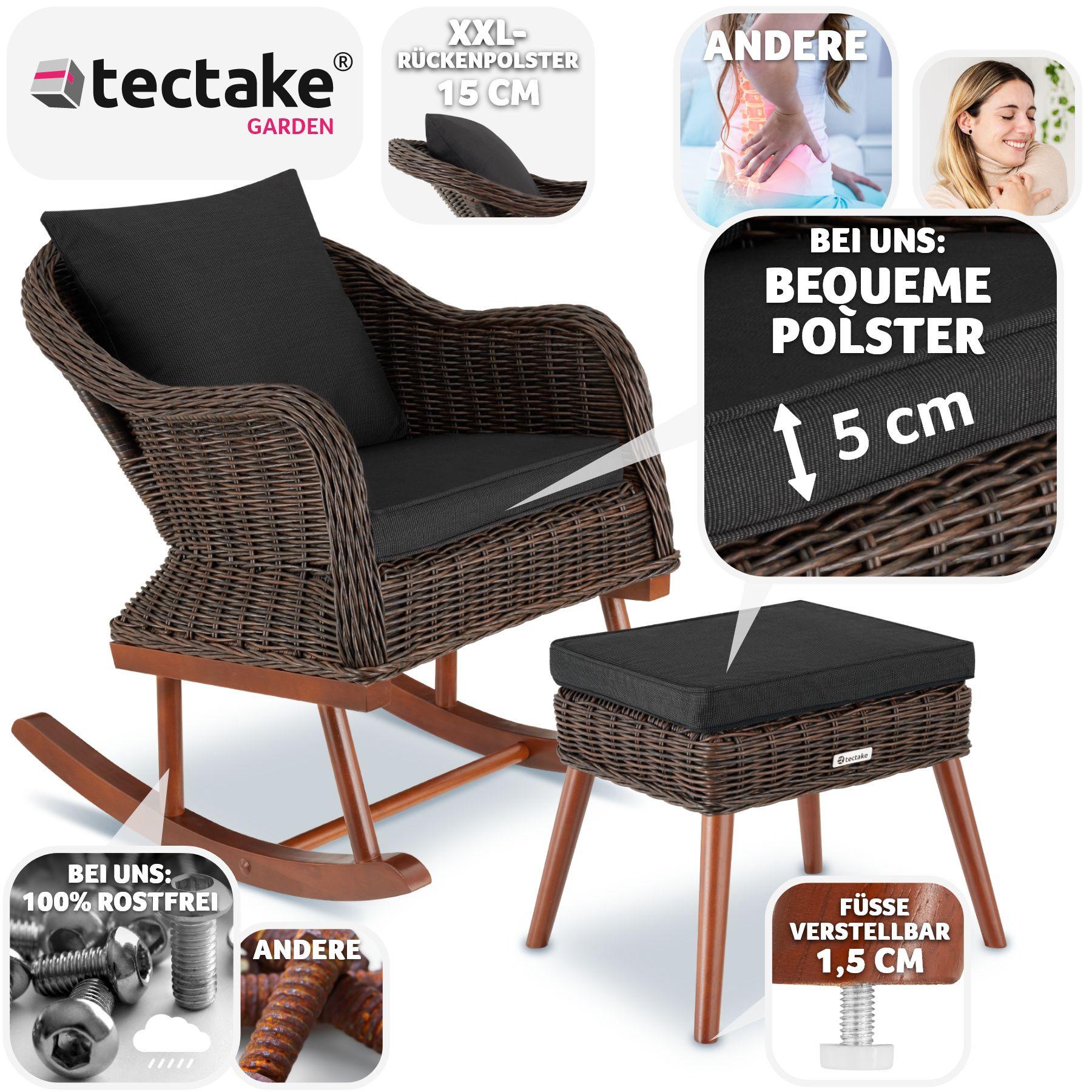 Tectake Fauteuil à bascule en rotin Rovigo avec repose-pieds Vibo  