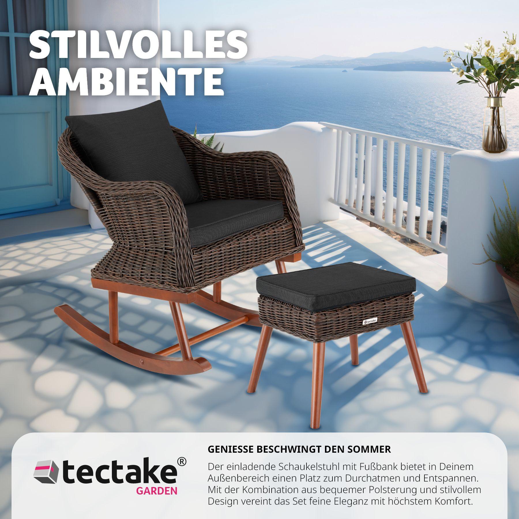 Tectake Fauteuil à bascule en rotin Rovigo avec repose-pieds Vibo  