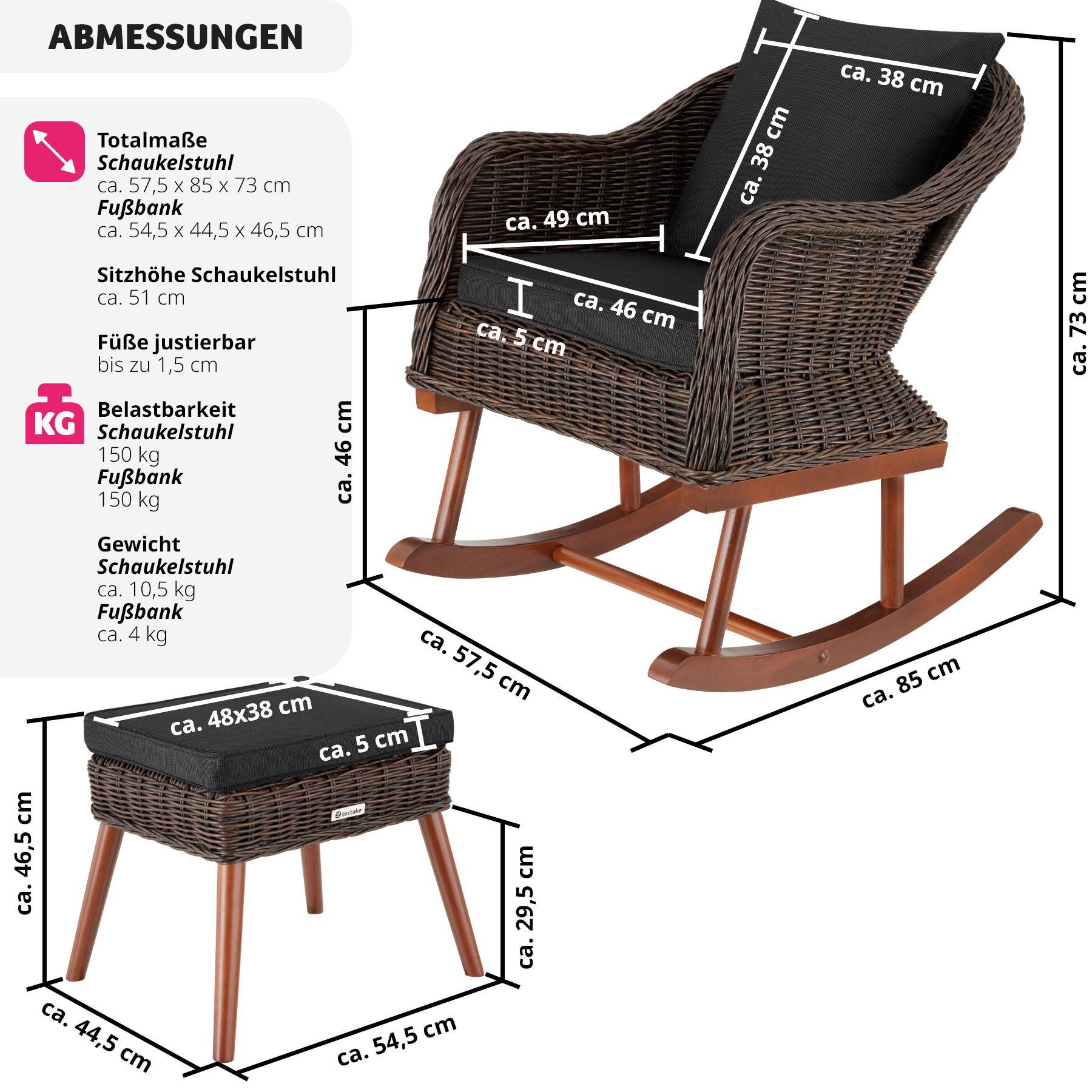 Tectake Fauteuil à bascule en rotin Rovigo avec repose-pieds Vibo  