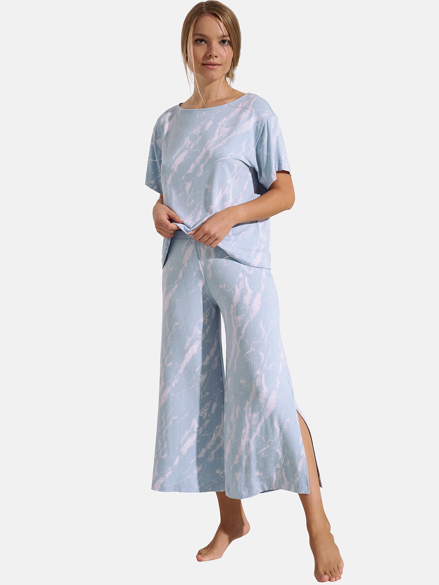 Image of Pyjama Pantacourt T-shirt Kurzarm Naomi Unisex Himmelblau XL