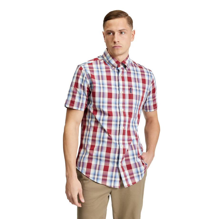 BEN SHERMAN Camicia Classica a Quadri Maniche Corte  