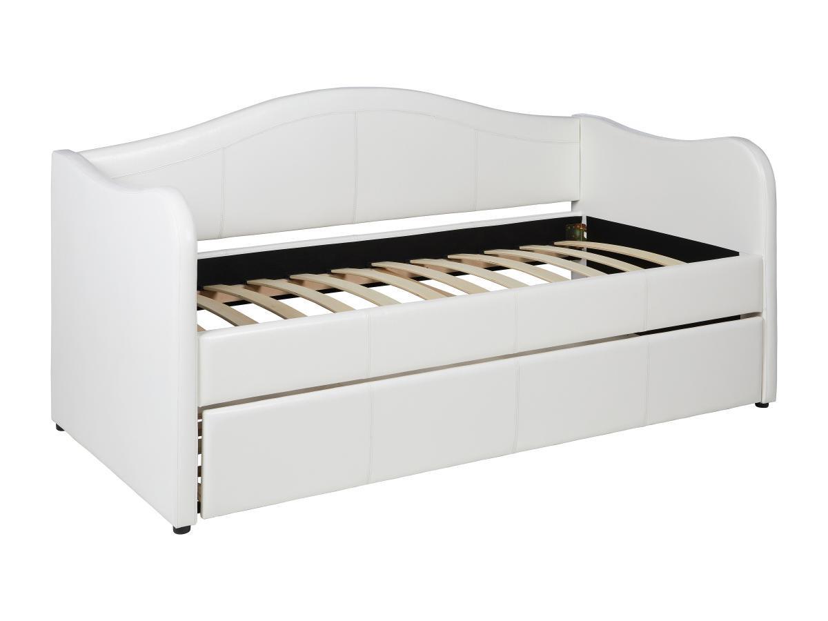 Vente-unique Divano letto a scomparsa 2 Similpelle Bianco + materasso MATHILDE  