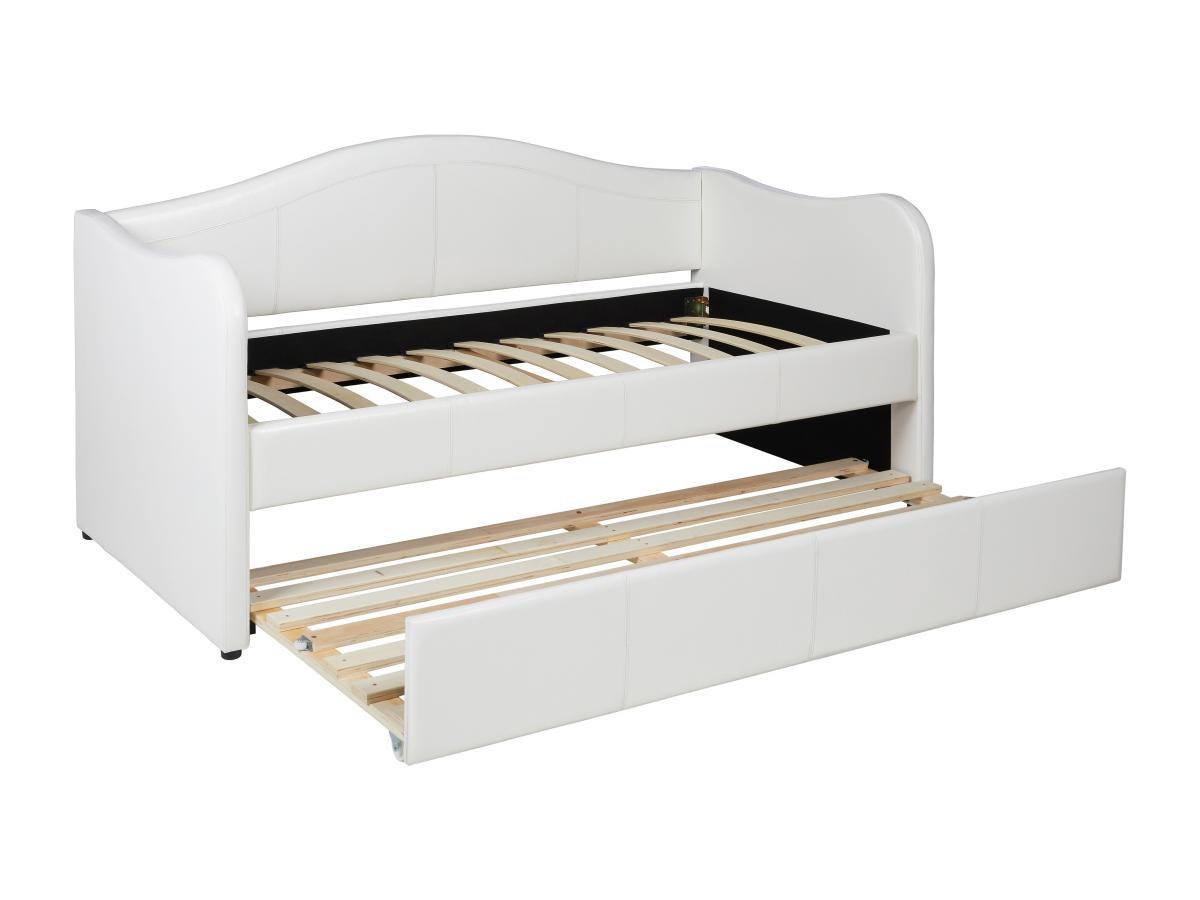 Vente-unique Divano letto a scomparsa 2 Similpelle Bianco + materasso MATHILDE  