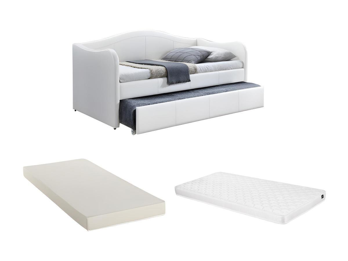 Vente-unique Divano letto a scomparsa 2 Similpelle Bianco + materasso MATHILDE  