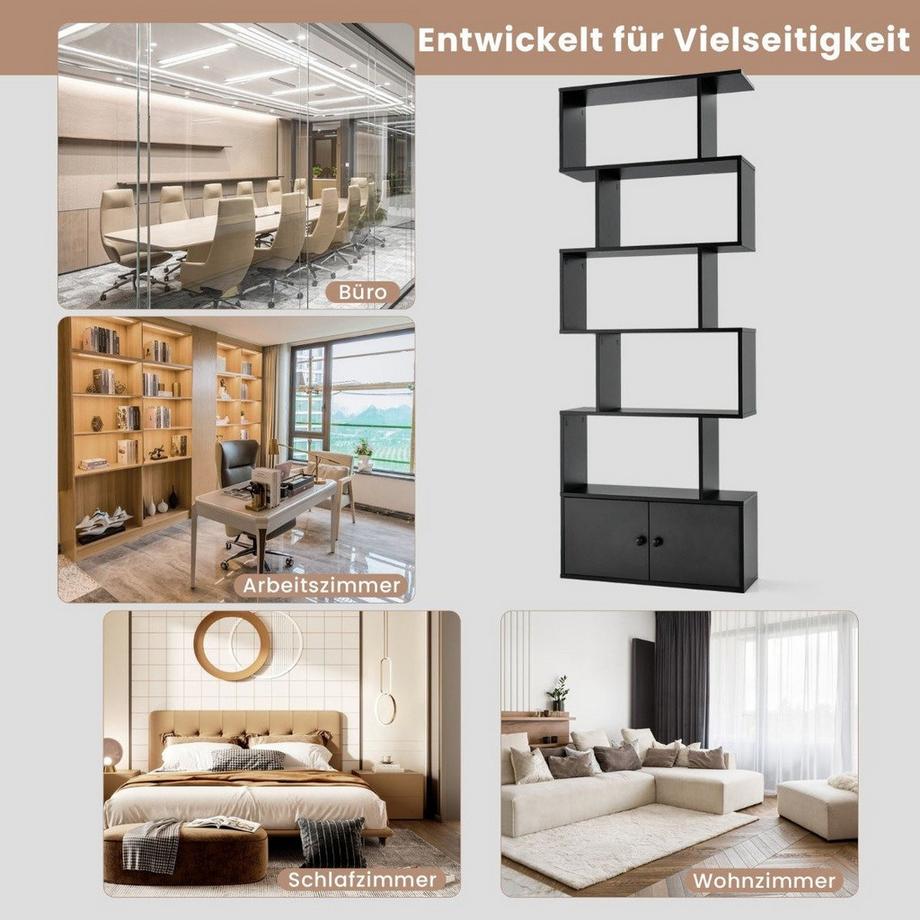 Northio Bibliothèque avec portes et étagère sur pied à 5 niveaux en bois 183 x 70 x 23 cm séparateur de pièce noir  