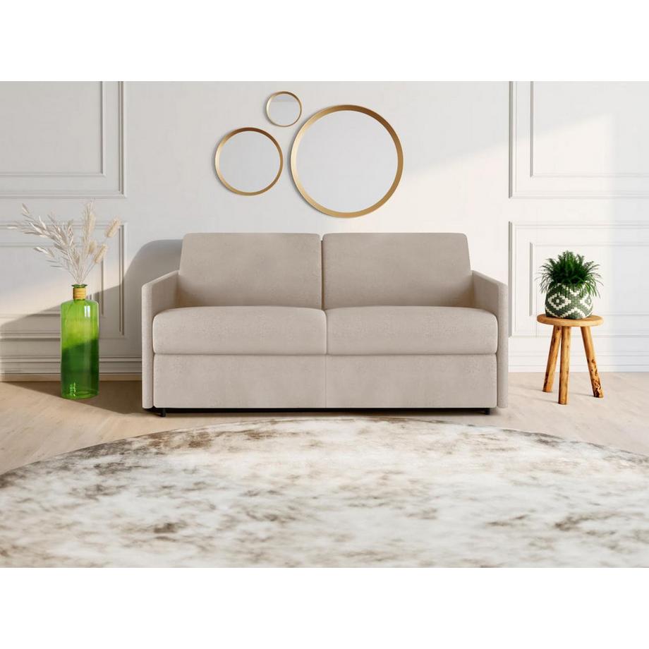 Vente-unique Canapé 3 places conible express en tissu CALIFE Crème Couchage 1matelas  