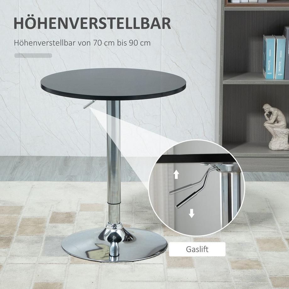 Northio  Runder Bartisch Höhenverstellbar Drehtisch Stahl Schwarz Ø61X70-97Cm 