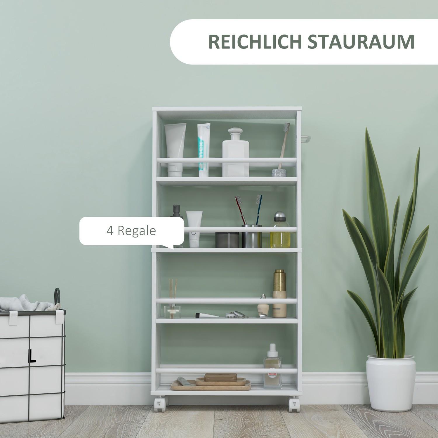 Northio Rollwagen, Schmaler Servierwagen mit 4 Etagen, Griffe, Aufbewahrungswagen für Küche, Wohnzimmer, Weiß, 45 x 15 x 91 cm  