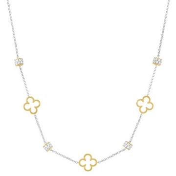 Zweifarbige LÉGENDE-Halskette mit Kleeblattperlen aus Goldsilber und Zirkonoxiden