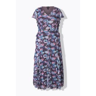 Ulla Popken Abito da sera in mesh fiori scollo a V mezze maniche ad aletta  