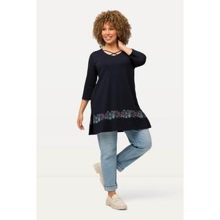 Ulla Popken  Shirt, Zierbänder, A-Linie, V-Ausschnitt, 3/4-Arm 