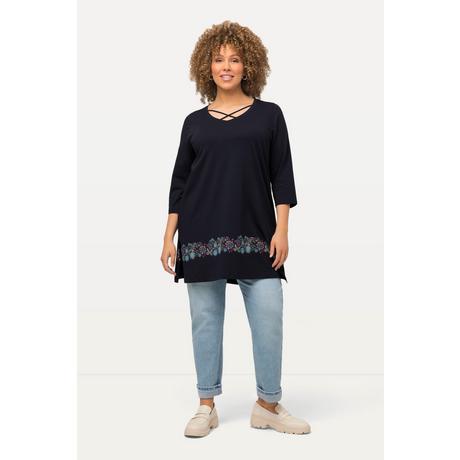 Ulla Popken  Shirt, Zierbänder, A-Linie, V-Ausschnitt, 3/4-Arm 