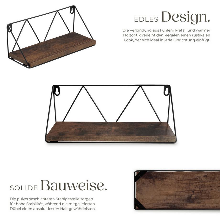 Tectake 2er Set Wandregal Rockport Industrial Style Holz und Stahl  