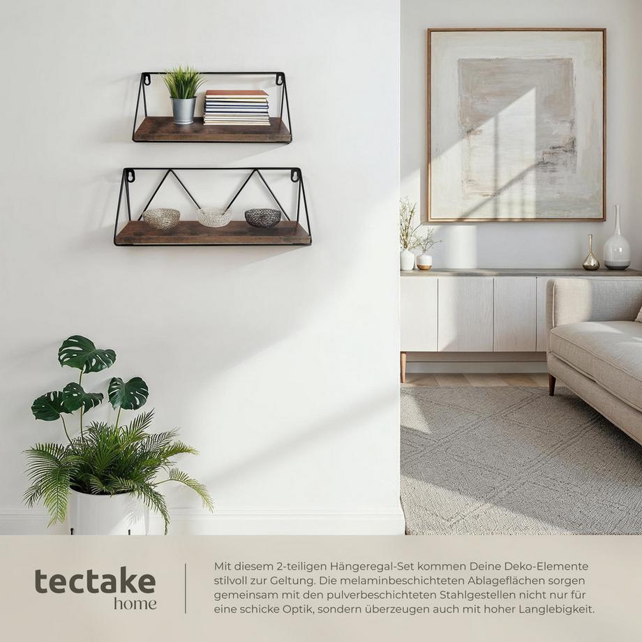Tectake 2er Set Wandregal Rockport Industrial Style Holz und Stahl  