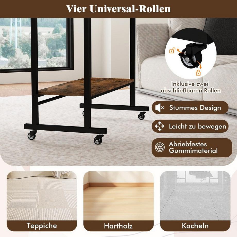 Northio Scrivania con ruote, ripiano per tastiera, ripiano inferiore e ganci, scrivania per computer  