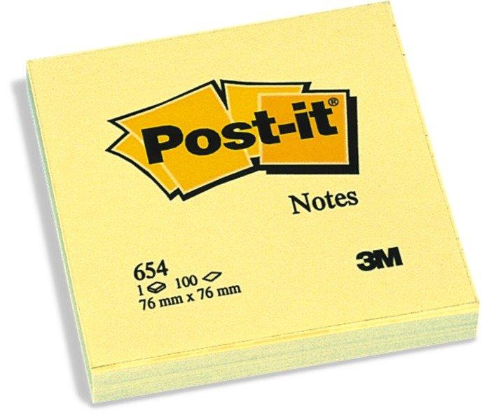 Post-It POST-IT Block 76x76mm 654Y gelb/100 Blatt  