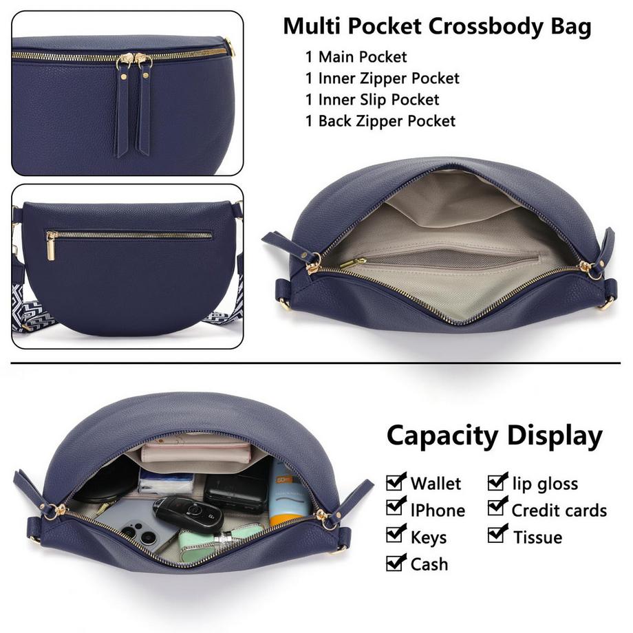 Only-bags.store Grand Sac Banane en Cuir Vegan Sac Bandoulière avec Large Sangle  