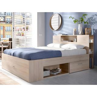 Vente-unique Bett mit Kopfteil, Stauraum & Schubladen - 160 x 200 cm - Holzfarben + Lattenrost + Matratze - LEANDRE  